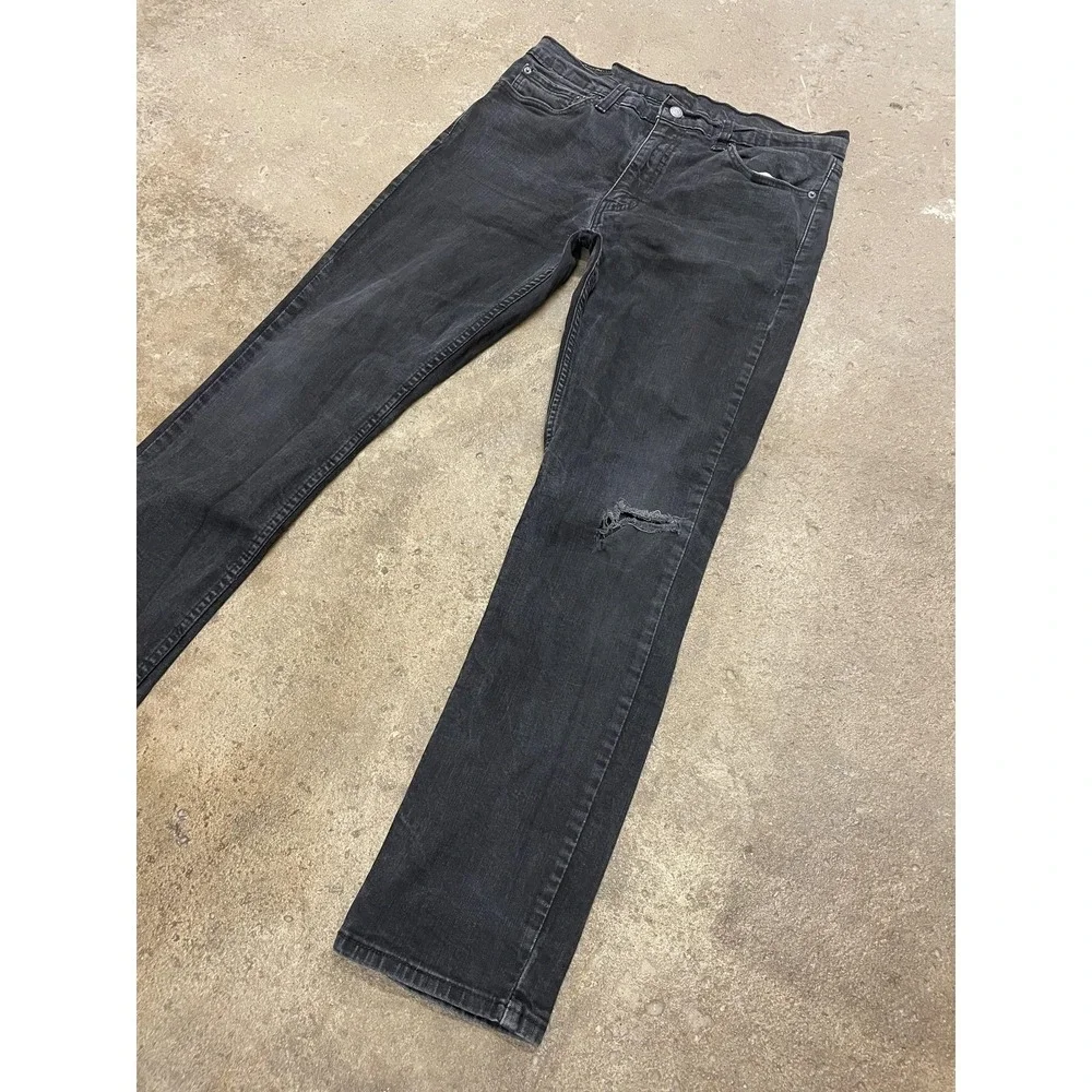 Levis 511 Jeans Mens‎ 36x32 Black Denim Slim Straight Stretch Zip Fly Distressed